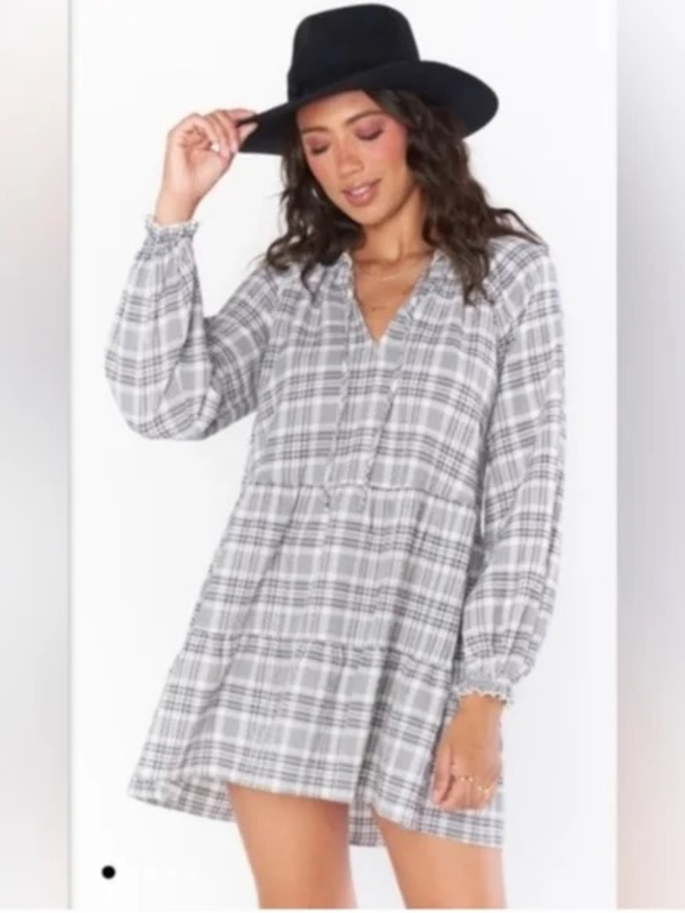Show Me Your Mumu Birdie Long Sleeve Mini Tunic Dress Windowpane Plaid Medium